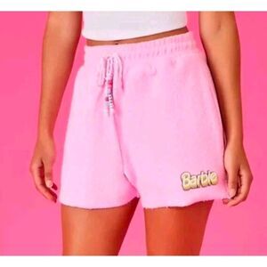 Forever 21 X Barbie pink terry cotton shorts beaded drawstring womens S